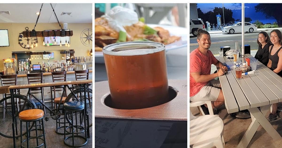 pub, beer and family at a picnic table, at Shipwrecked Brewing Company