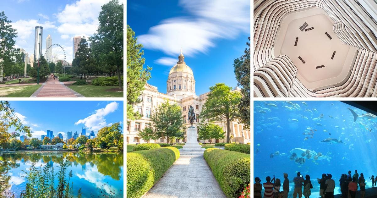 city skyline, Georgia Capitol building, modern architecture, huge aquarium