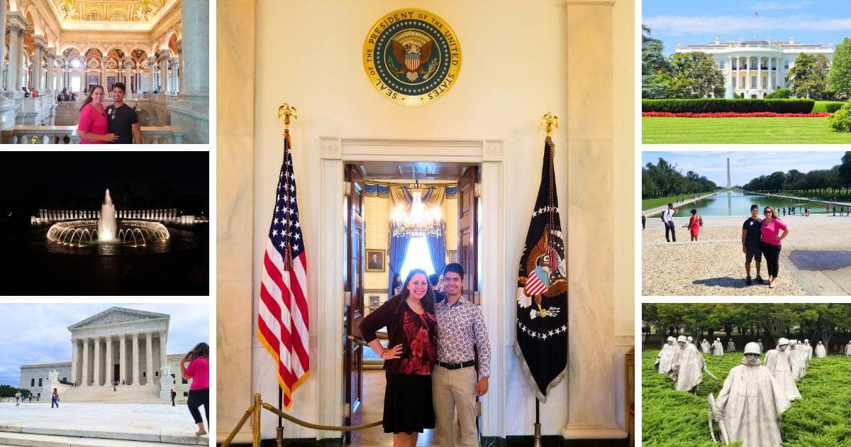 marble columns, illuminated water fountain, Washington DC Capitol, reflecting pool, statues of soldiers