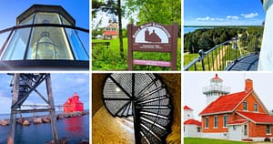 lighthouses, shore, spiral staircase, panoramic view, Door County, Wisconsin