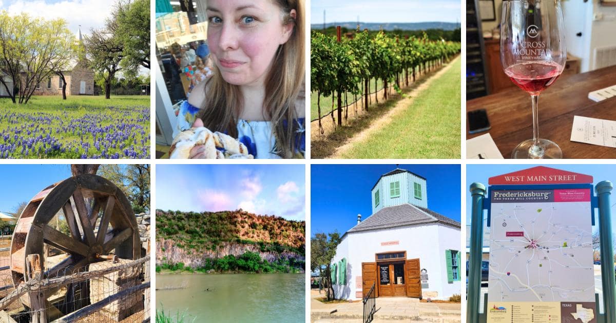 vineyard, wine, water wheel, stone cliff, Fredericksburg map